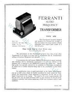 Ferranti AF8 Transformer technical specifications