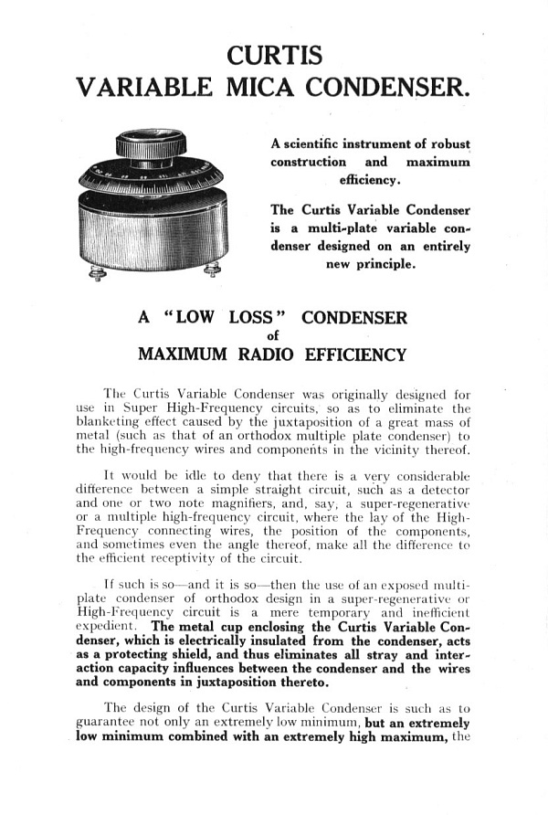 Curtis Variable Mica Condenser (capacitor)