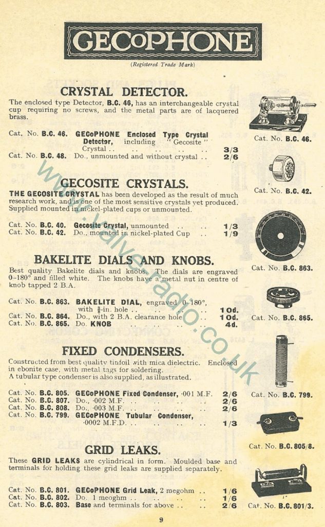 Gecophone Wireless Components Catalogue 1924